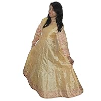 Indian Women Cotton Silk Mix Summer Long Dress Casual Floral Print Golden Color Plus Size