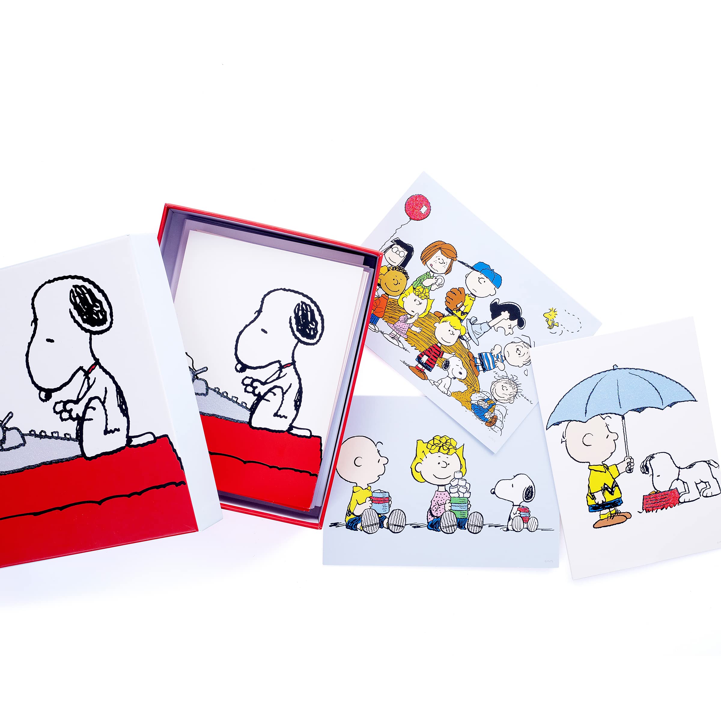 Graphique The Peanuts™ Gang Greeting Cards | 20 Pack | All Occasion Blank Note Cards with Envelopes | 4 Assorted Designs with Glitter Accents | Boxed Set for Personalized Notes | 4.25