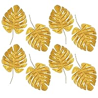 Beistle 8 Piece Novelty Polyester Fabric Gold Faux Artificial Palm Leaves with Flexible Stems - Jungle Theme Safari Tropical Hawaiian Luau Party Decorations