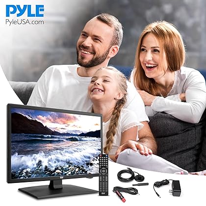 Pyle 18.5 Inch 1080p LED RV Television - Slim Flat Screen Monitor FHD Small TV w/HDMI, RCA, Multimedia Disk/DVD Combo, 12/24 Volt Car Adapter, Wall Mount, Works w/Mac PC, Includes Remote Control