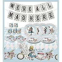 Alice in Wonderland Party Decorations for Mother's Day or Onederland Mad Hatter Themed Birthday for 16 Guests | Bunting, Plates, Napkins, Cups, Table Cover for Baby Shower