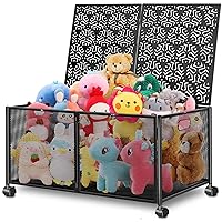 punemi Large Toy Box Chest with Lid, Collapsible Sturdy Metal Toy Storage Organizer Boxes Bins Baskets for Kids Boys Girls, Nursery Playroom, 23.6