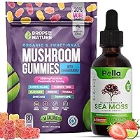 PELLA NUTRITION Sea Moss Organic Liquid Drops | Organic Lions Mane Mushroom Gummies | Bundle