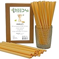 Reed Drinking Straws, Ecological, Biodegradable, 100% Plant-based, Single-use, Similar to Bamboo, for Smoothies, Milkshakes, Frozen & Signature Cocktails, Hot Tea, Coffee, 200 ct. Tall 8 inch, Medium