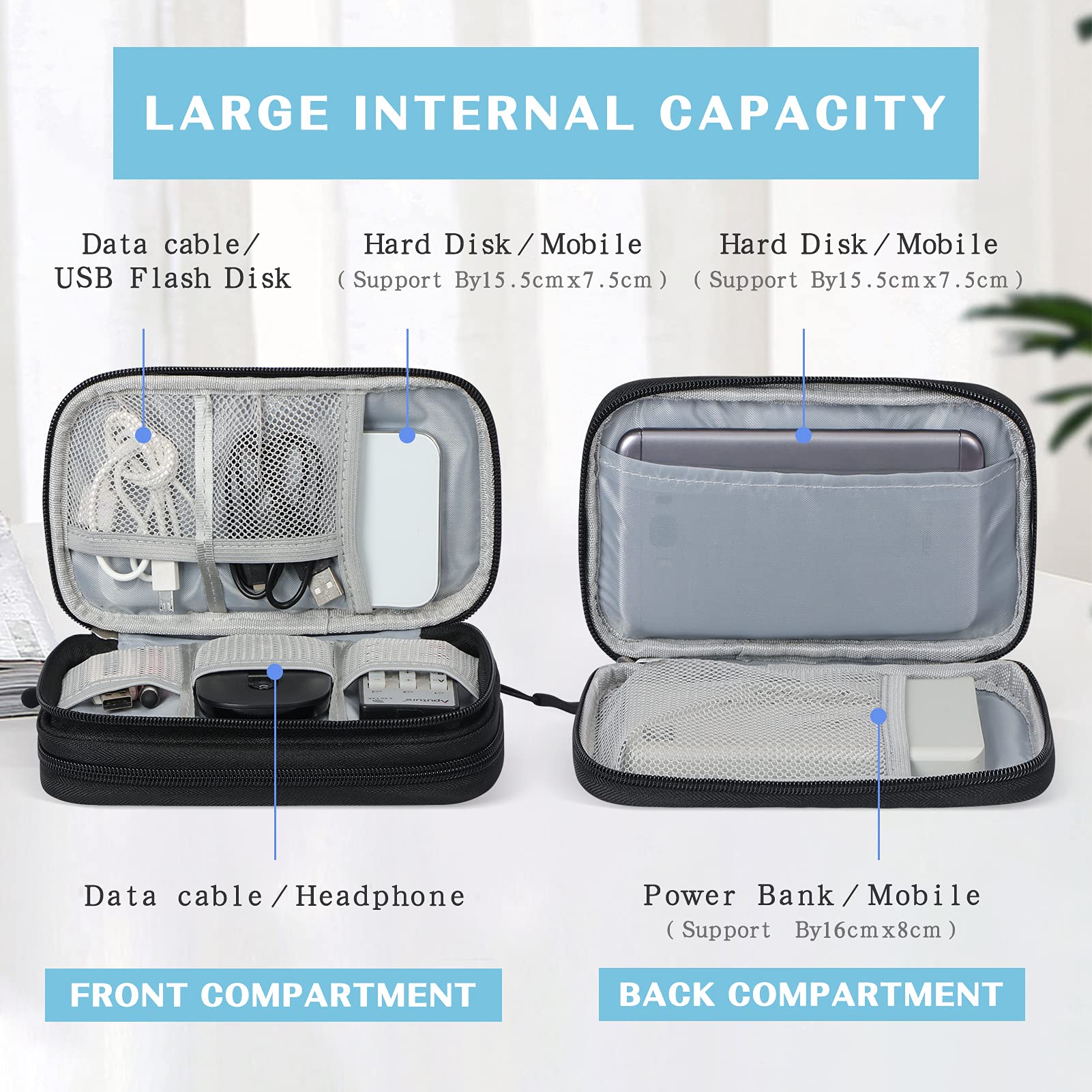 FYY Electronic Organizer Bag Set, Small Cable Case for Daily Use and Travel, Large Bag for Organisation at Home and Office