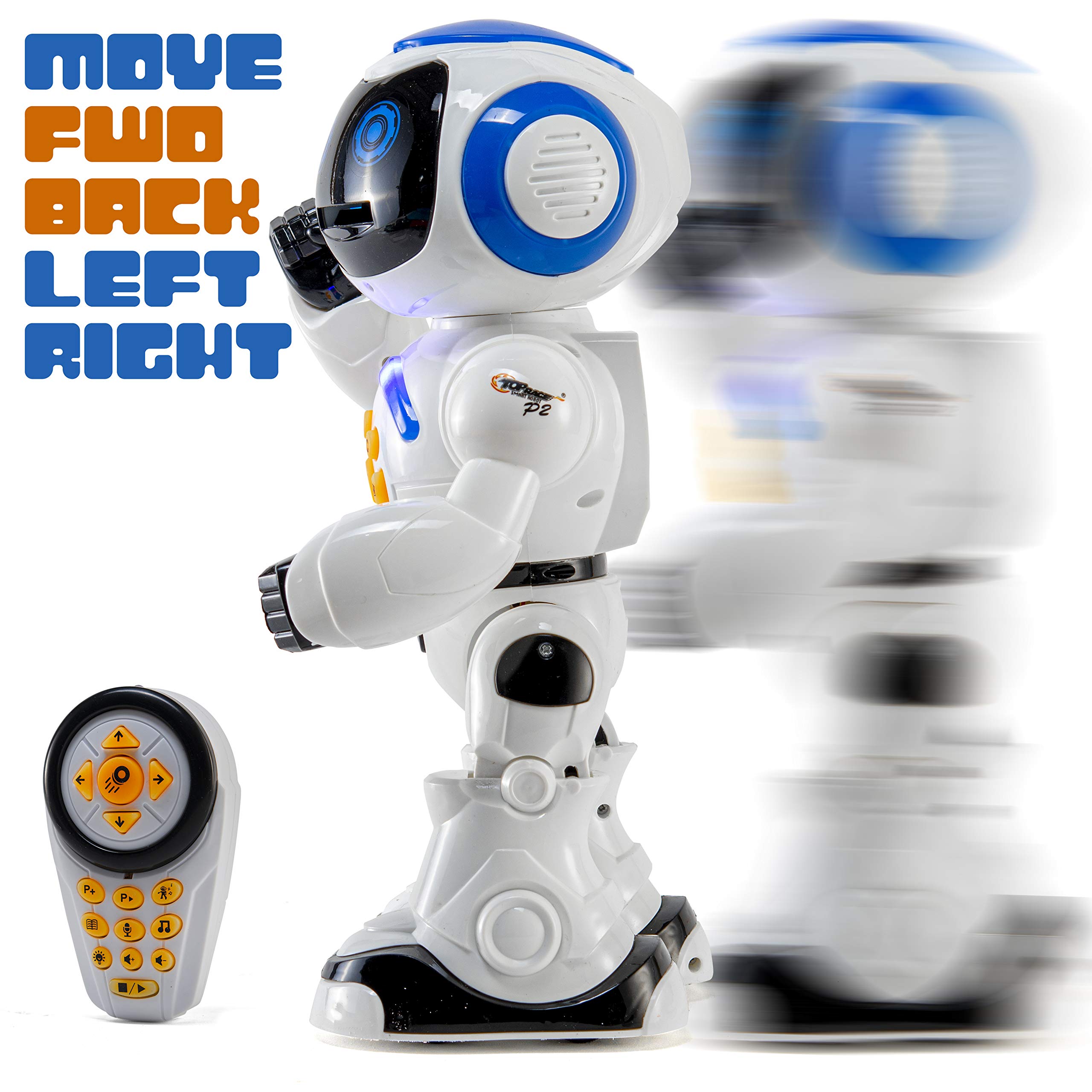 Top Race Remote Control Robot Toys with LED Lights - Interactive Programmable Birthday Gift for Kids - Moving, Dancing, Talking and Play Flying Disc - Rechargeable 12
