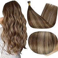 Full Shine I tip Hair Extensions Human Hair 18 Inch Itip Human Hair Extensions Remy Stick Tip Hair Extensions 4/24/4 Medium Brown to Honey Blonde Ombre Hair Cold Fusion Tips 40g/50Strand