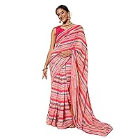 Woman Printed Satin Chiffon Saree With Fancy Zari Work, Sequence Work Thread Work & Blouse Muslim Sari 5669