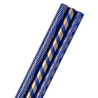Hallmark All Occasion Wrapping Paper Bundle with Cut Lines on Reverse - Navy and Gold (3-Pack: 105 sq. ft. ttl.) for Birthdays, Weddings, Valentine's Day, Graduations, Engagements, Bridal Showers and More