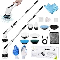 Electric Spin Scrubber for Cleaning, Cordless Electric Scrubber with Adjustable Long Handle, Holder & 8 Replaceable Brush Heads for Bathroom, Kitchen, Tile & Floor