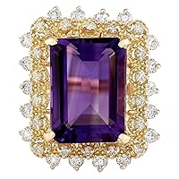 9.15 Carat Natural Violet Amethyst and Diamond (F-G Color, VS1-VS2 Clarity) 14K Yellow Gold Cocktail Ring for Women Exclusively Handcrafted in USA