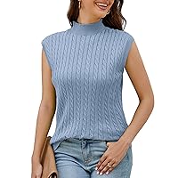 Woman Cable Knit Sweater Vest Oversized Sleeveless Turtleneck Top Trendy Winter S-XXL