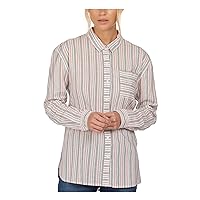 Barbour Womens White Striped Point Collar Button Up Top 10