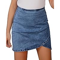 Vetinee Women's Tulip Hem Shirred Washed Casual Bodycon Short Jean Denim Skirt