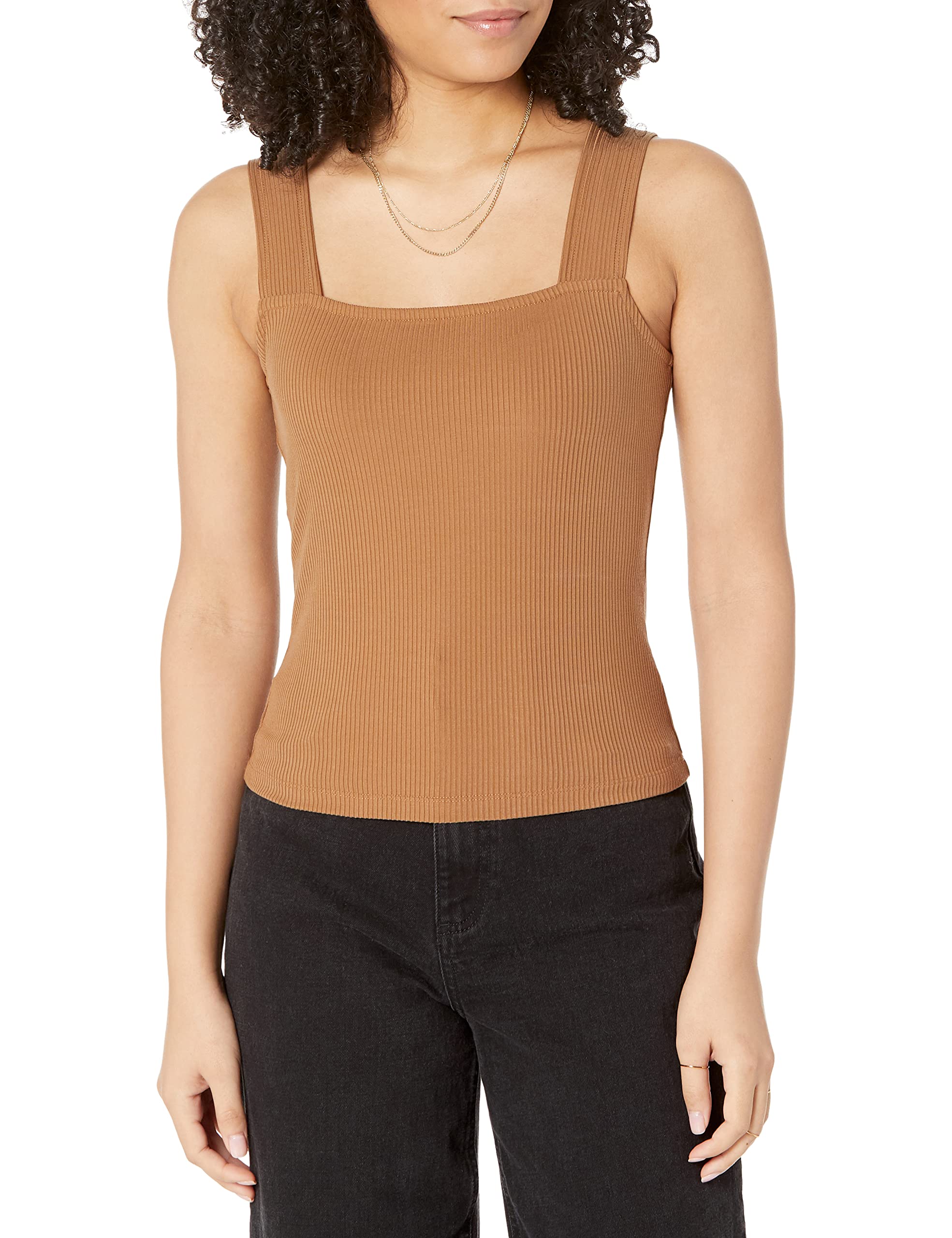 The Drop Women's Jody Square-Neck Cropped Fitted Rib Knit Tank Top