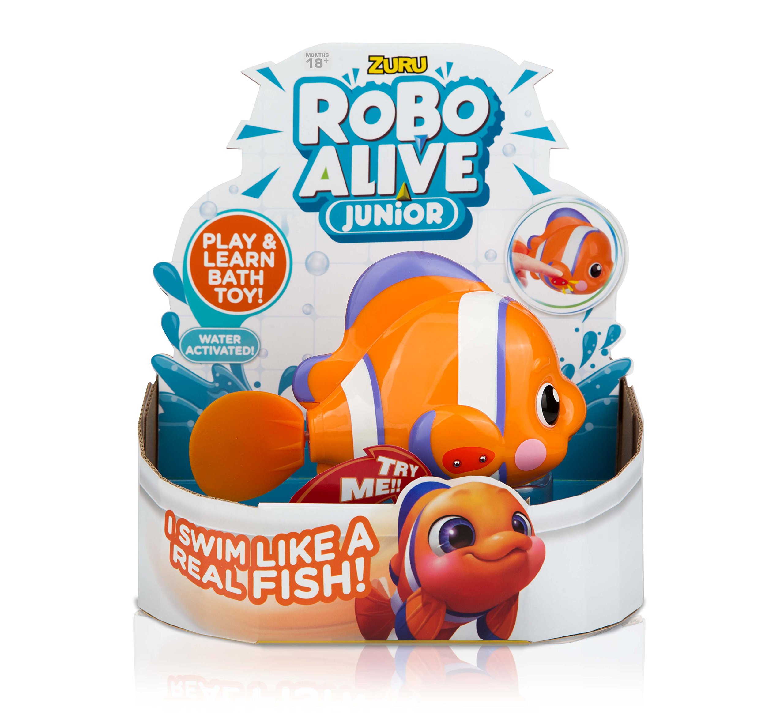 Robo Alive Junior Little Fish Battery-Powered Baby Fish Bath Toy by ZURU Bathtub Water Toys with Batteries, Orange Fish