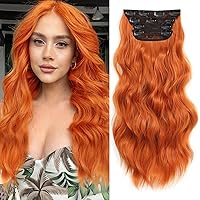 NAYOO Clip in Curly Hair Extensions 4PCS Long Wavy Synthetic Thick Hairpieces with Fiber Double Weft for Women Hair Full Head (20 Inch, Ginger Orange)