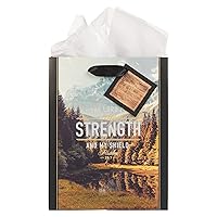 Christian Art Gifts Portrait Scenic Landscape & Valley Portrait Gift Bag w/Tag & Tissue Paper Set for Men & Women: The Lord is My Strength - Psalm 28:7 Bible Verse, Black & Gold Multicolor, Medium