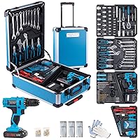 Power Tool Set with 18V Cordless Drill, Electric Power Drill Set, Tool Set for Men, Household Home DIY Hand Tool Kits, 18+1 Clutch Cordless Drill Set for Thanksgiving Christmas Gifts (Blue)
