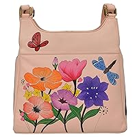 Anna by Anuschka Women Hand Painted Leather Triple Compartment Satchel, Dragonfly Garden