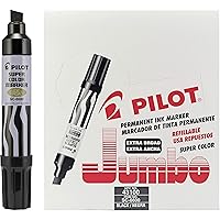 PILOT Super Color Jumbo Refillable Permanent Markers, Black Ink, Extra-Wide Chisel Point, 12-Pack (43100)