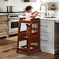 TOETOL Bamboo Toddler Kitchen Step Stool Helper Standing Tower Height Adjustable with Anti-Slip Protection