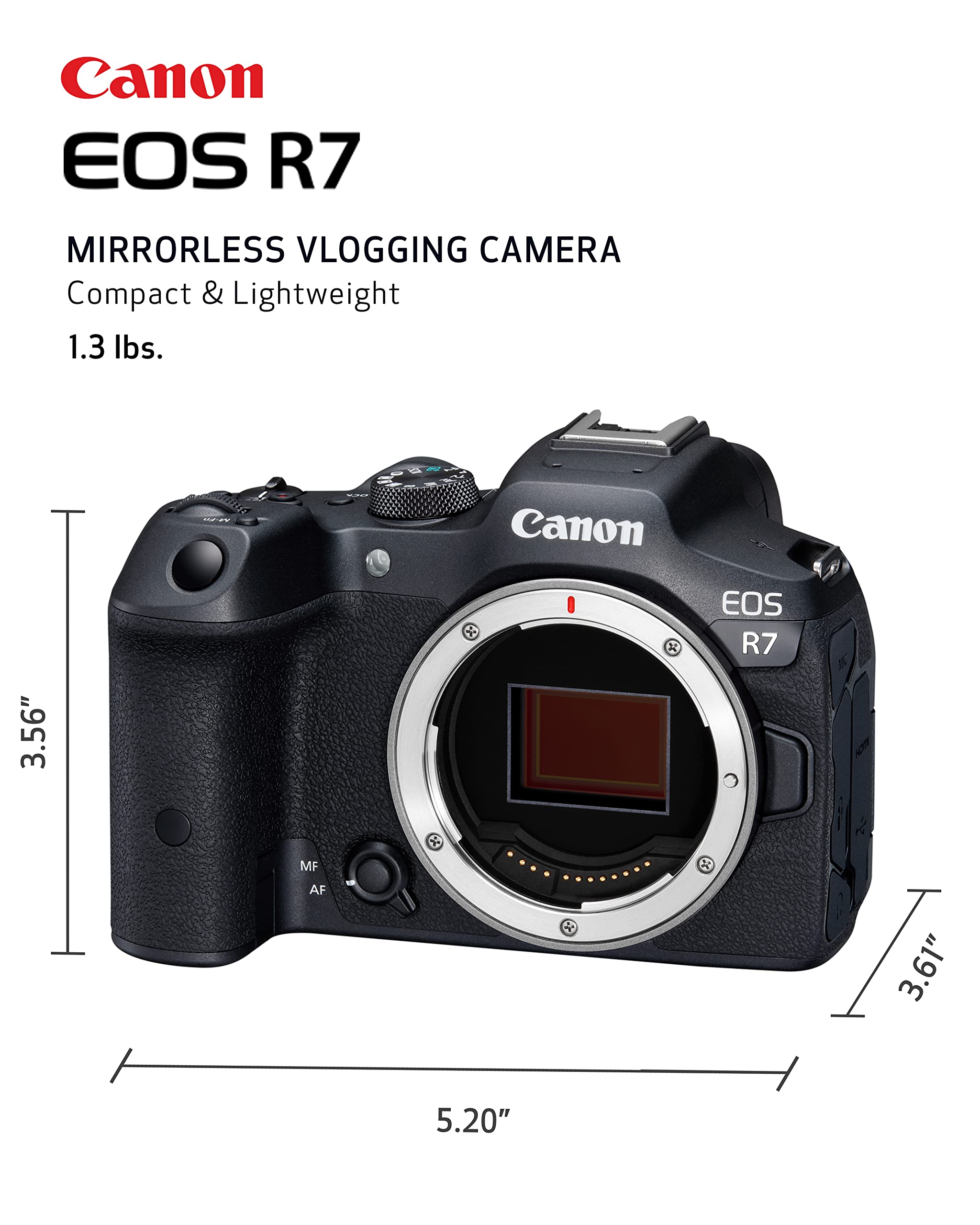 Canon EOS R7 (Body Only), Mirrorless Vlogging Camera, 4K 60p Video, 32.5 MP Image Quality, DIGIC X Image Processor, Dual Pixel CMOS AF, Subject Detection, for Professionals and Content Creators