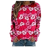 Shirts for Women Trendy Heart Patterned Crewneck Long Sleeve Blouses Date Oversize Workout Crop Tops for Women