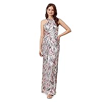 Adrianna Papell Women's Foiled Mesh Draped Gown