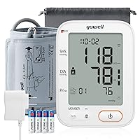 yuwell Blood Pressure Monitors/Machine for Home Use with Speaker, Automatic Digital BP Cuff 17.7 inch, Largest Backlit Display, AC Adapter, 2-Users, 198 Recordings