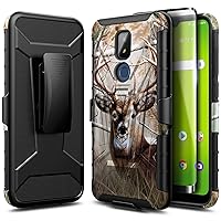 NZND Case for At&t Motivate 3 (3rd Version)/ Motivate 2 (2nd)/ Cricket Icon 3 with Tempered Glass Screen Protector, Belt Clip Holster Kickstand Heavy Duty Armor Defender Shockproof Case (Deer)