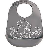 modern-twist Bucket-Bib Silicone Baby Bib, No BPAs, Flexible, Dishwasher Safe Bib, Puppy Love, Gray, Pack of 1