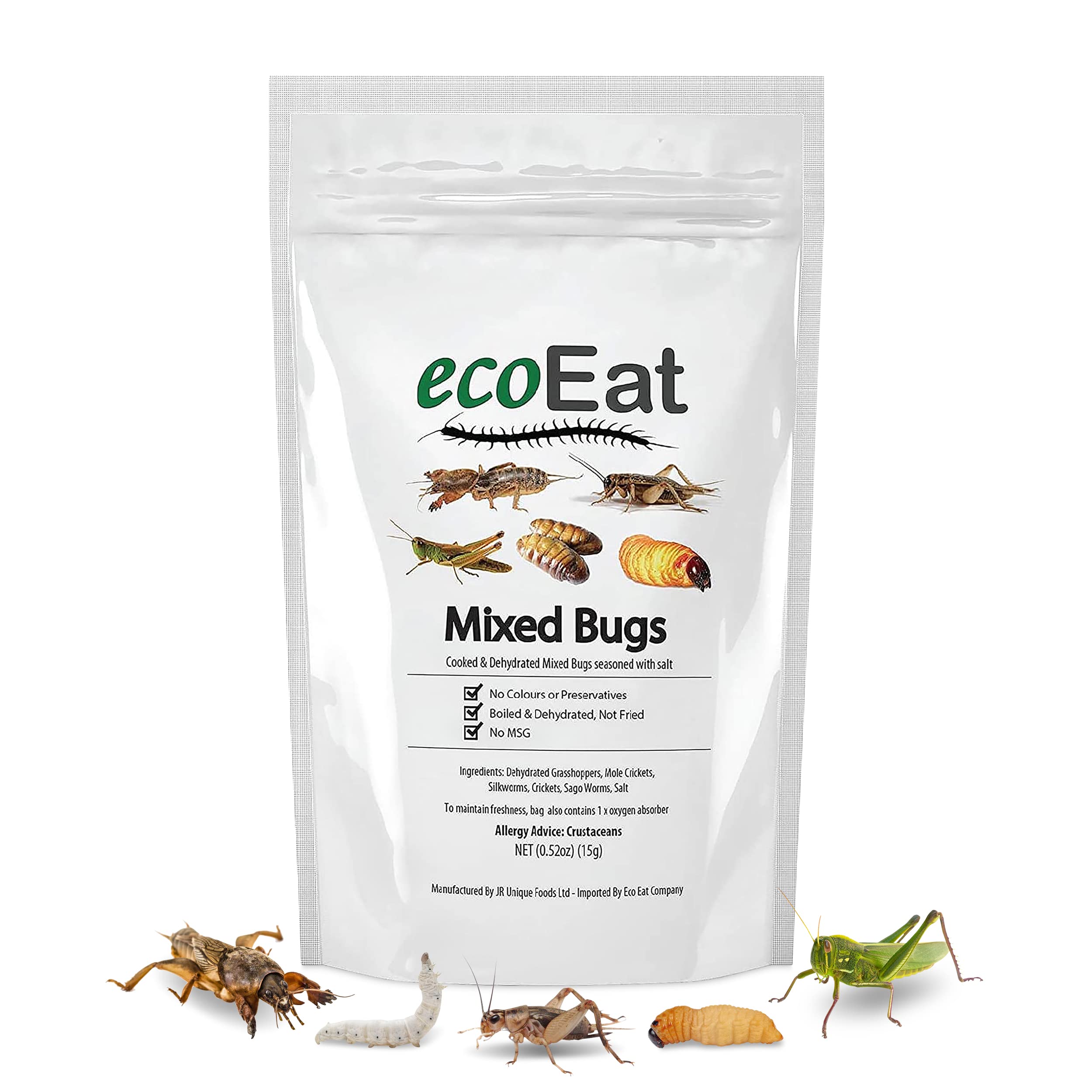 ecoEat Mixed Edible Insects to Eat- Edible Bugs Edible Dehydrated not Fried - Mixed Bugs (Dehydrated Grasshoppers, Mole Crickets, Silkworms, Crickets, Sago Worms)