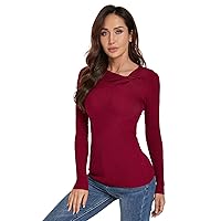 AmélieBoutik Women Asymmetric Twist Knot Neckline Ribbed Sweater