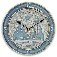 Georgetown Pottery Ceramic Large Wall Clock (8 inch) Handmade, Made in USA (Purple Lighthouse)