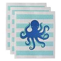 DII Swedish Dishcloths for Kitchen & Cleaning, Reusable, Machine Washable & Dishwasher Safe, Biodegradable, 7.75 x 6.75, Octopus, 3 Piece