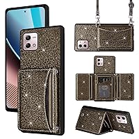 Wallet Case for Motorola Moto G Stylus 4G 2023 with Shoulder Strap 6 Card Slot Thin Slim Flip Purse Credit Card Holder Stand Sparkly Glitter Bling Phone Cover for GStylus XT2317-1 XT2317-2 Grey