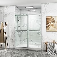 ROOMTEC 56 to 60'' W x 76'' H Frameless Shower Door, Double Sliding Shower Door with Premium 3/8'' (10mm) Thick Tempered Glass, Stainless Steel, Matte Silver