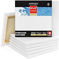 Arteza Stretched Canvases for Painting, Pack of 8, 12 x 12 Inches, Square Blank Canvases, 100% Cotton, 12.3 oz Gesso-Primed, Art Supplies for Acrylic Pouring and Oil Painting
