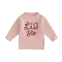 Toddler Baby Girl Boy Knit Sweater Sister Brother Matching Outfits Warm Long Sleeve Pullover Sweatshirt Fall Winter Clothes Pink 0-6 Months