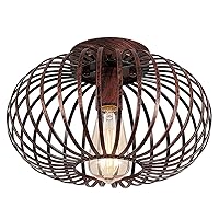 Farmhouse Rustic Flush Mount Light Fixture Industrial Metal Cage Semi Flush Mount Ceiling Light for Hallway Living Room Bedroom Kitchen Entryway, Oil Rubbed Bronze