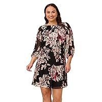 Adrianna Papell Womens Floral Chiffon Elastic Dress, Black Multi, 14 US