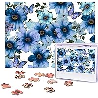 Blooming Blue Daisy Puzzles 500 Pieces Jigsaw Puzzles Personalized Puzzle Wooden Picture Puzzle for Adults Photo Puzzle Art Wall Hanging Decor for Birthday Wedding Valentine's Day Anniversary