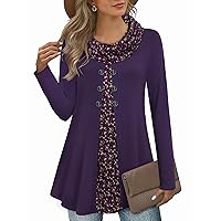 Bebonnie Womens Long Sleeve Cowl Neck Warm Splicing Tunic Tops with Buttons