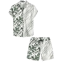 VATPAVE Mens Flamingo Hawaiian Sets Casual Short Sleeve Button Down Shirts Beach Outfits