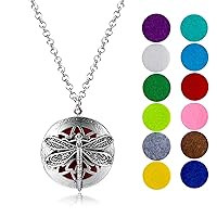 Wild Essentials Dragonfly Essential Oil Diffuser Nickel Free Alloy Locket Pendant with 24 inch Chain, 12 Color Refill Pads, Customizable Color Changing Perfume Jewelry for Aromatherapy