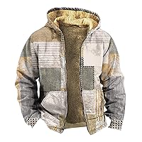 Men Sherpa Fleece Lined Thickened Hoodies Comfy Vintage Western Jacket Coats Casual Loose Winter Warm Jackets