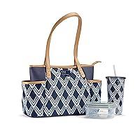 Fit & Fresh Navarto Adult Insulated Lunch Bag with Side Pouches & Carry Handles, Complete Lunch Kit Includes Matching Tumbler & Container, Navy Large