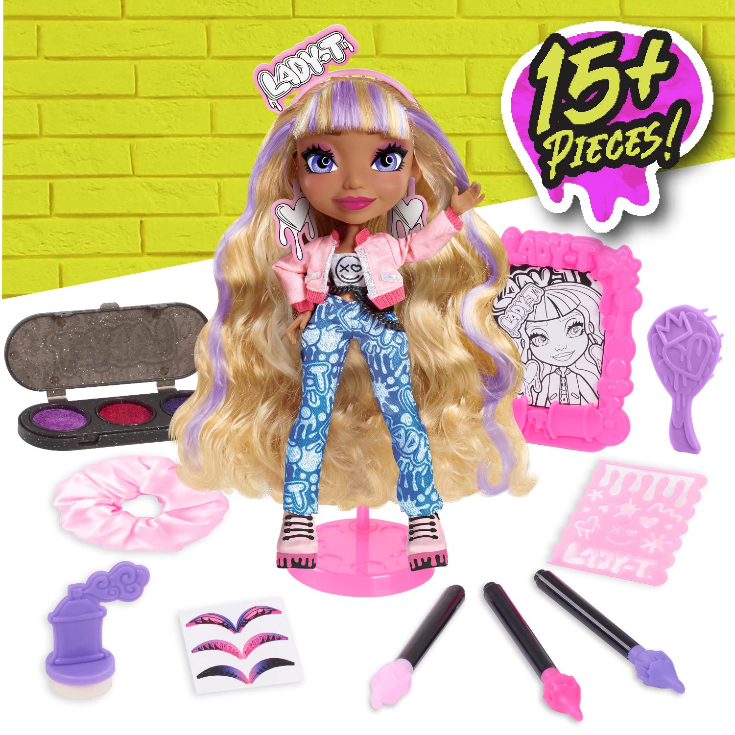 ART SQUAD Lady T 10-inch Doll & Accessories with DIY Craft Stencil Project, Kids Toys for Ages 3 Up, Gifts and Presents by Just Play