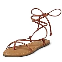 SANDALUP Lace up Sandals Tie up Dress Summer Flat Sandals for Women, Women's Casual Strappy Sandals, Gladiator Sandals Women for Work Walking Casual Shoes